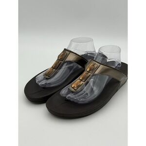 FitFlop Women's 11 Jewel Embellished Bronze Metallic Leather Toe Post Sandals